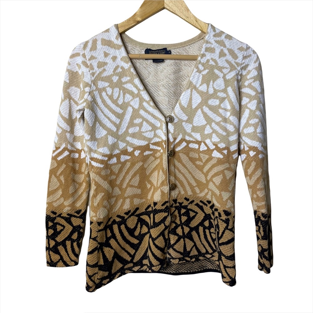 Pendleton Tan Brown Black Abstract Button Front Cardigan